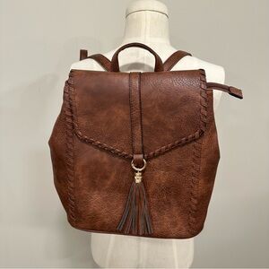 ALYSSA Faux Vegan Leather Whipstitch Brown Backpack New